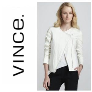 VINCE Women’s Linen and Leather Asymmetric Jacket